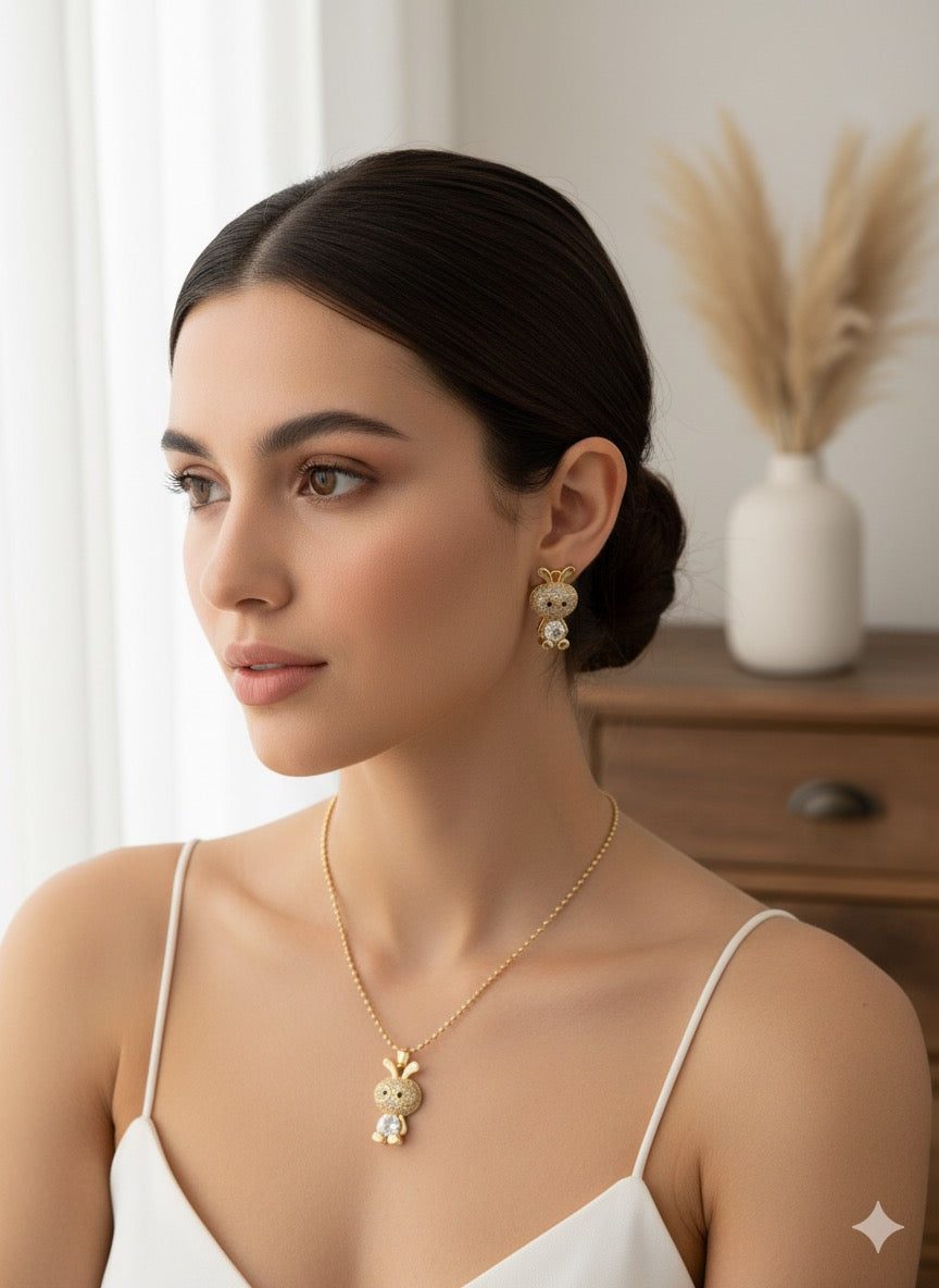 Cute Rabbit Silhouette Necklace and Earrings