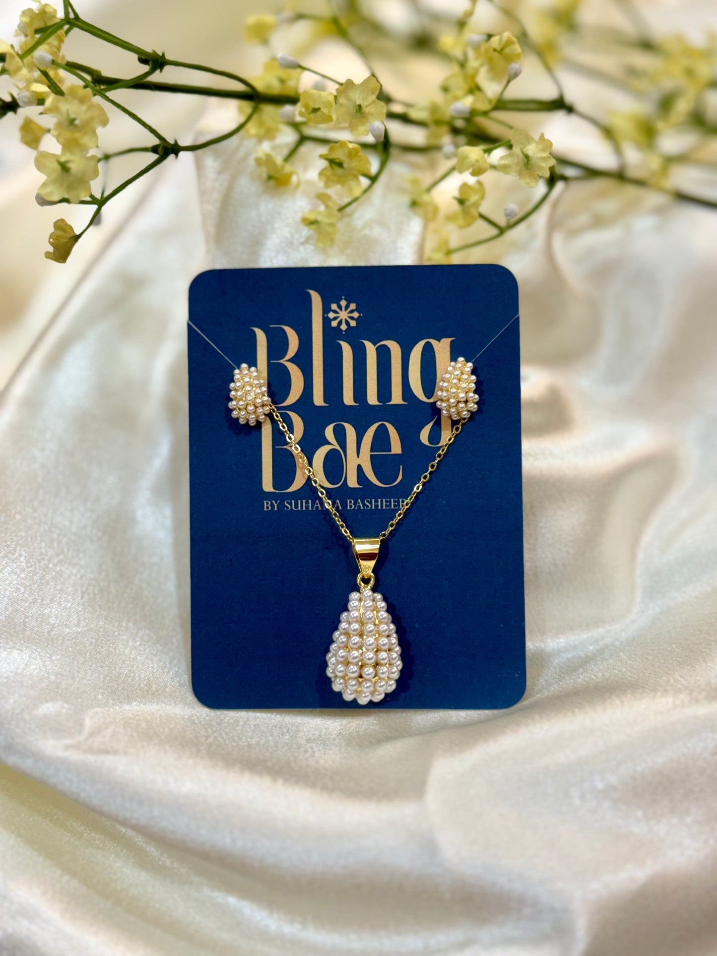 Mini Pearl Cluster Pendant and Studs