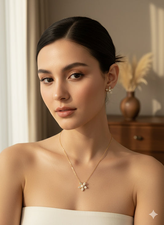 Pave Floral Cluster Pendant and Studs