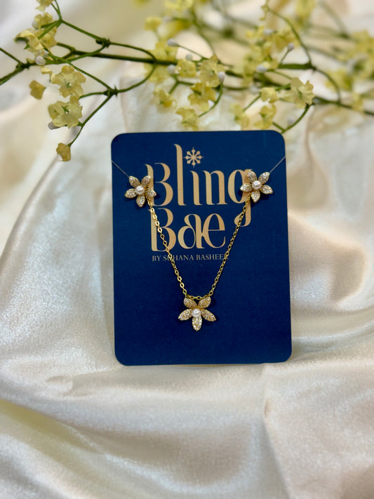 Pave Floral Cluster Pendant and Studs