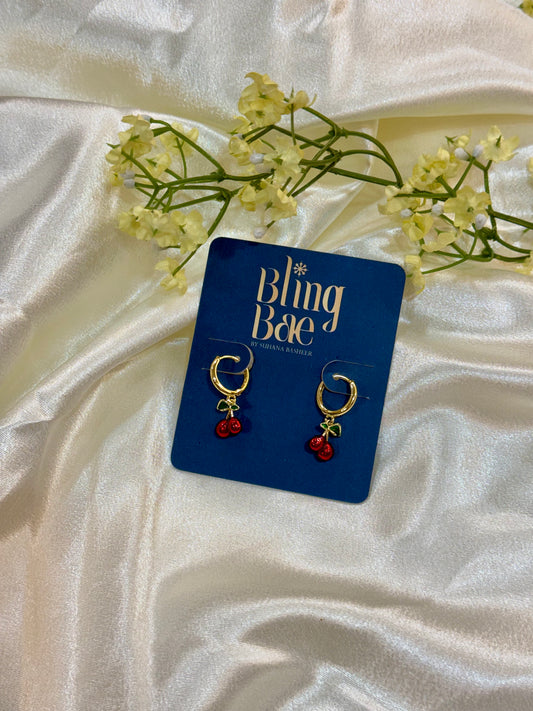 Cherry Charm Hoops Earrings