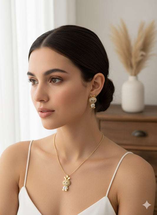 Cute Rabbit Silhouette Necklace and Earrings