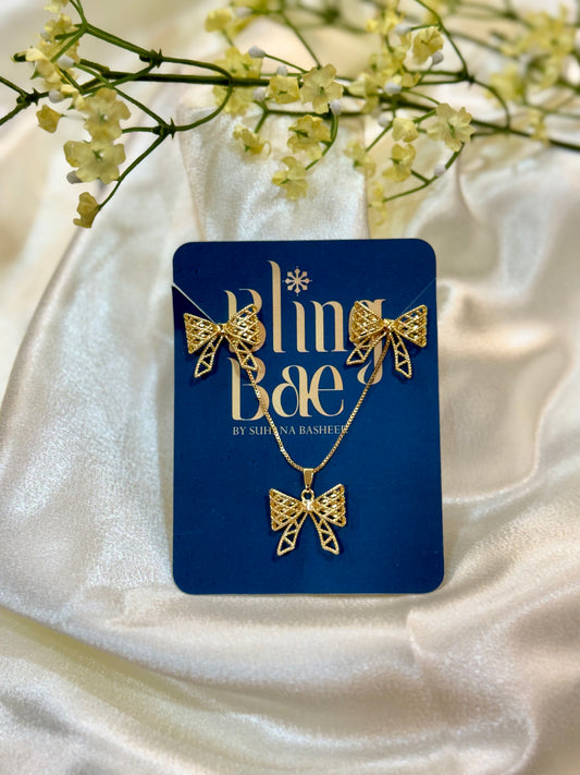 Delicate Bow Motif Necklace and Earrings