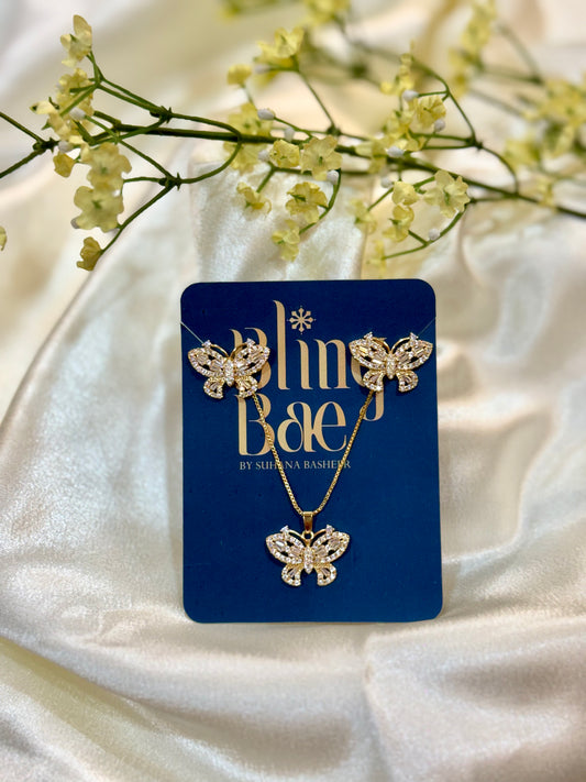 Pave Butterfly Jewelry Set