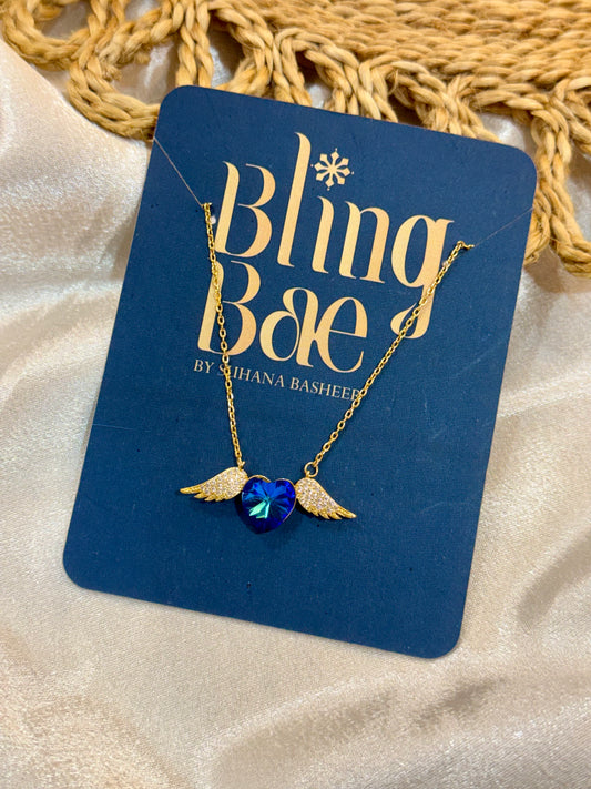 Winged Blue Heart Pendant Chain