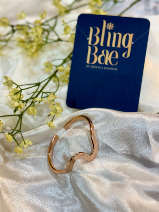 Abstract Wave Cuff Bracelet Rose Gold Colour
