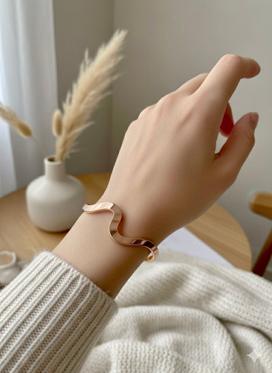 Abstract Wave Cuff Bracelet Rose Gold Colour