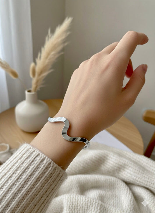 Abstract Wave Cuff Bracelet Silver Colour