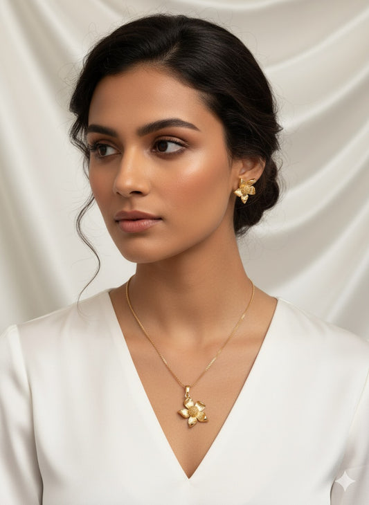 Golden Bloom Necklace And Earrings Set