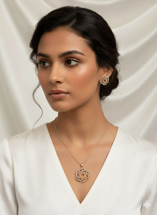 Trinity Swirl Necklace And Earrings Set