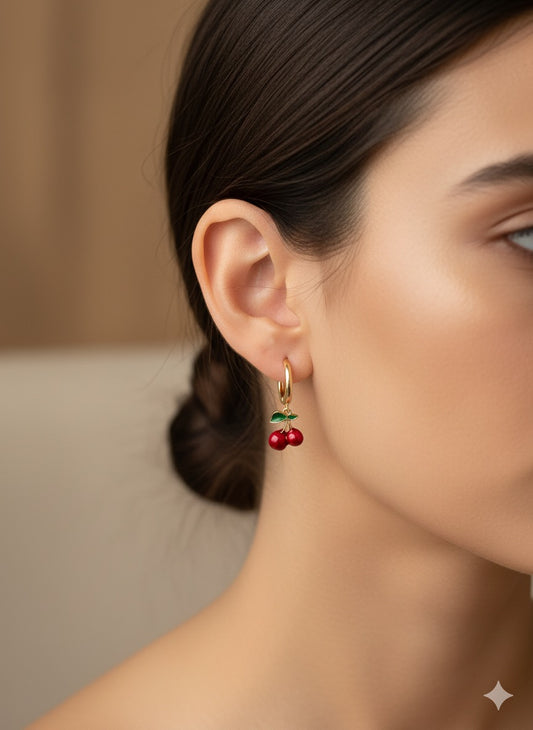 Cherry Charm Hoops Earrings