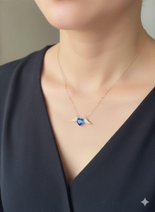 Winged Blue Heart Pendant Chain