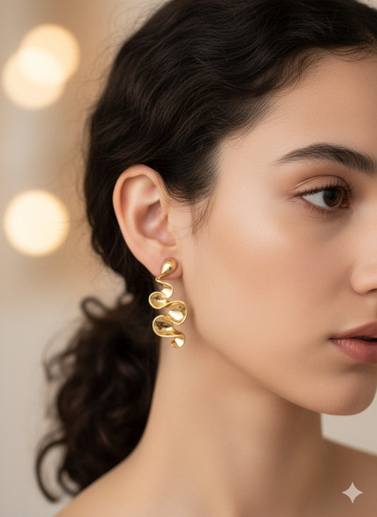 Gold Abstract Wave Earrings